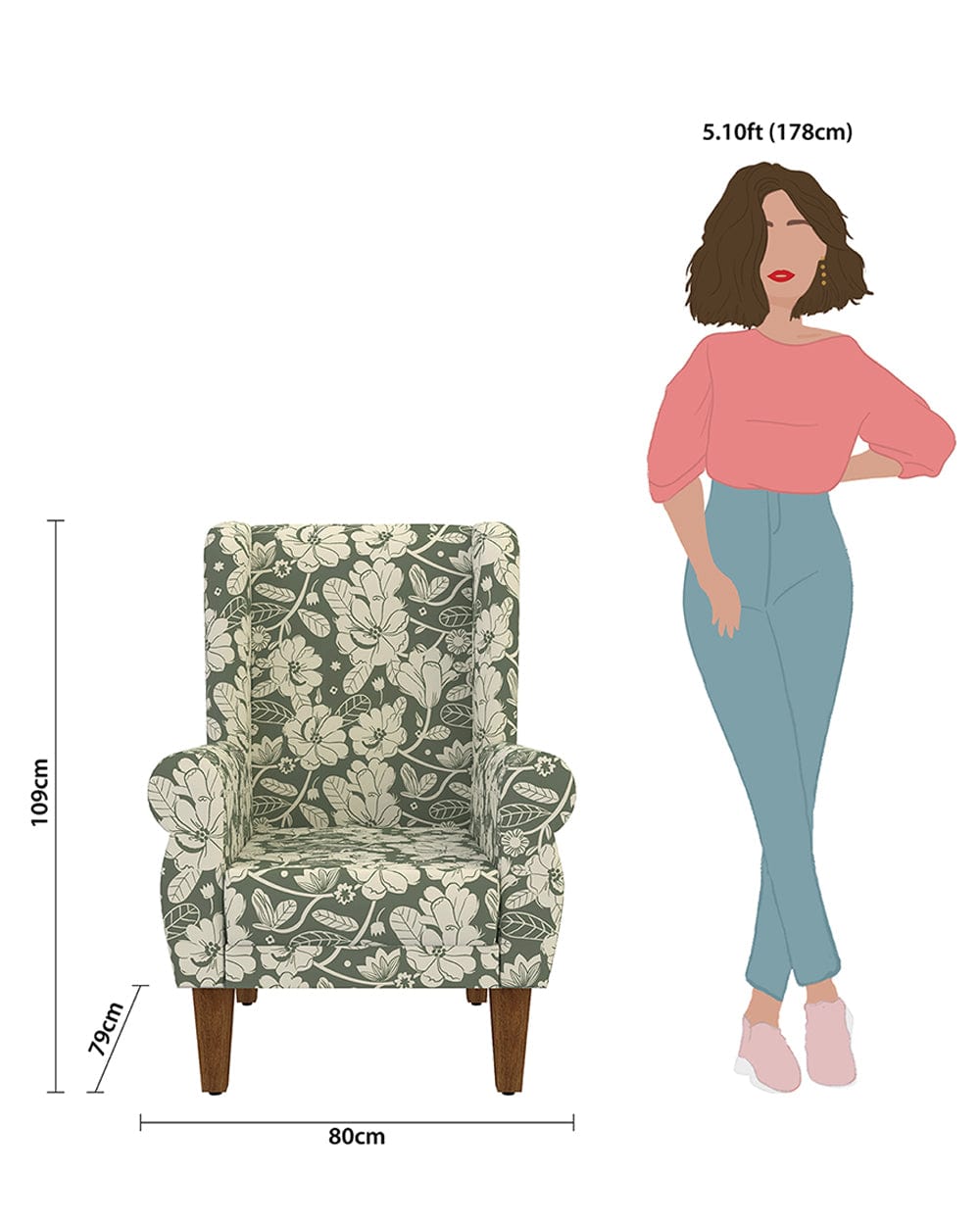 Chumbak Begum Wing Chair - Grey's Garden