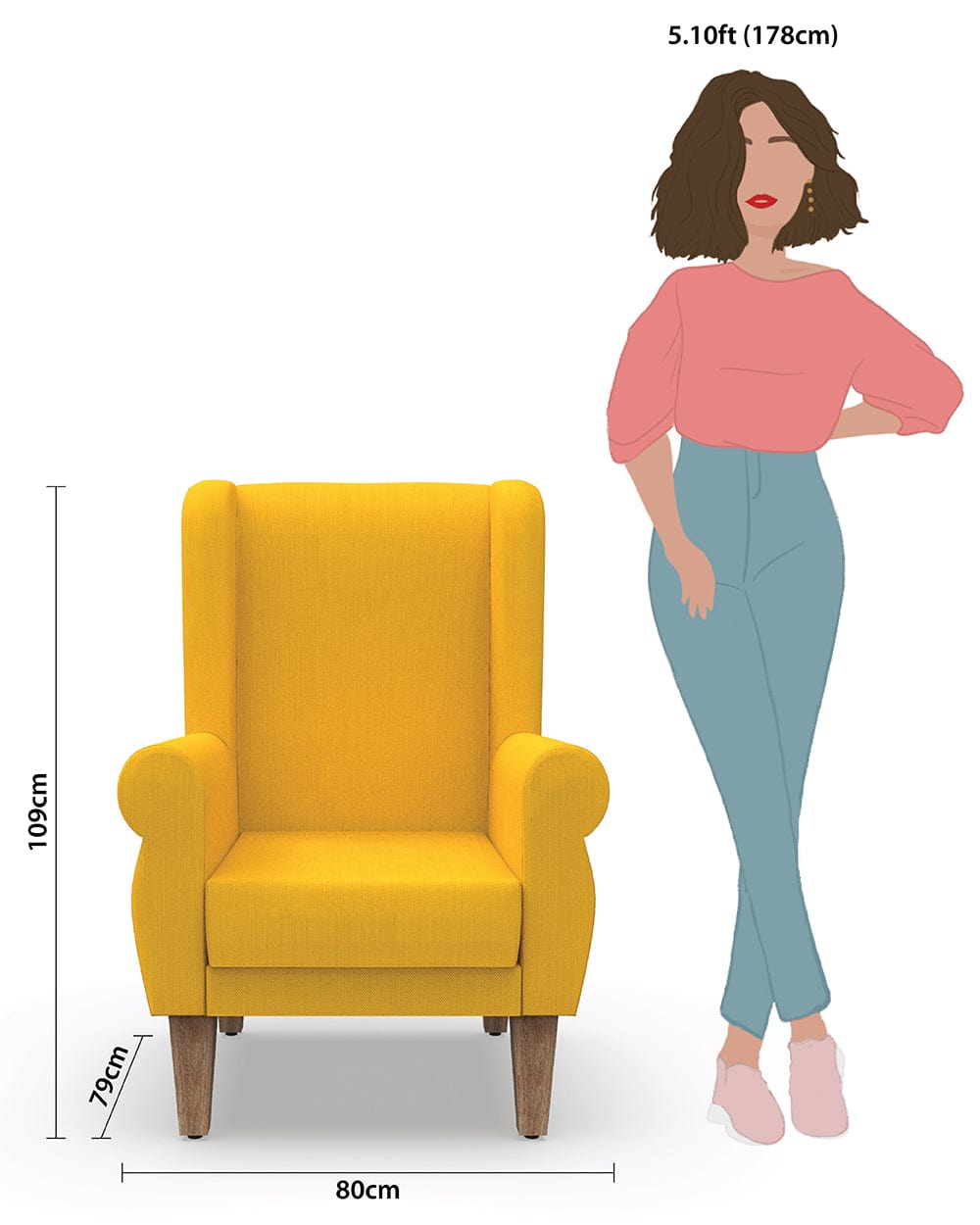 Chumbak Begum Wing Chair - Sahara Mustard