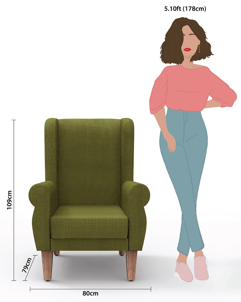 Chumbak Begum Wing Chair -Savanna Green