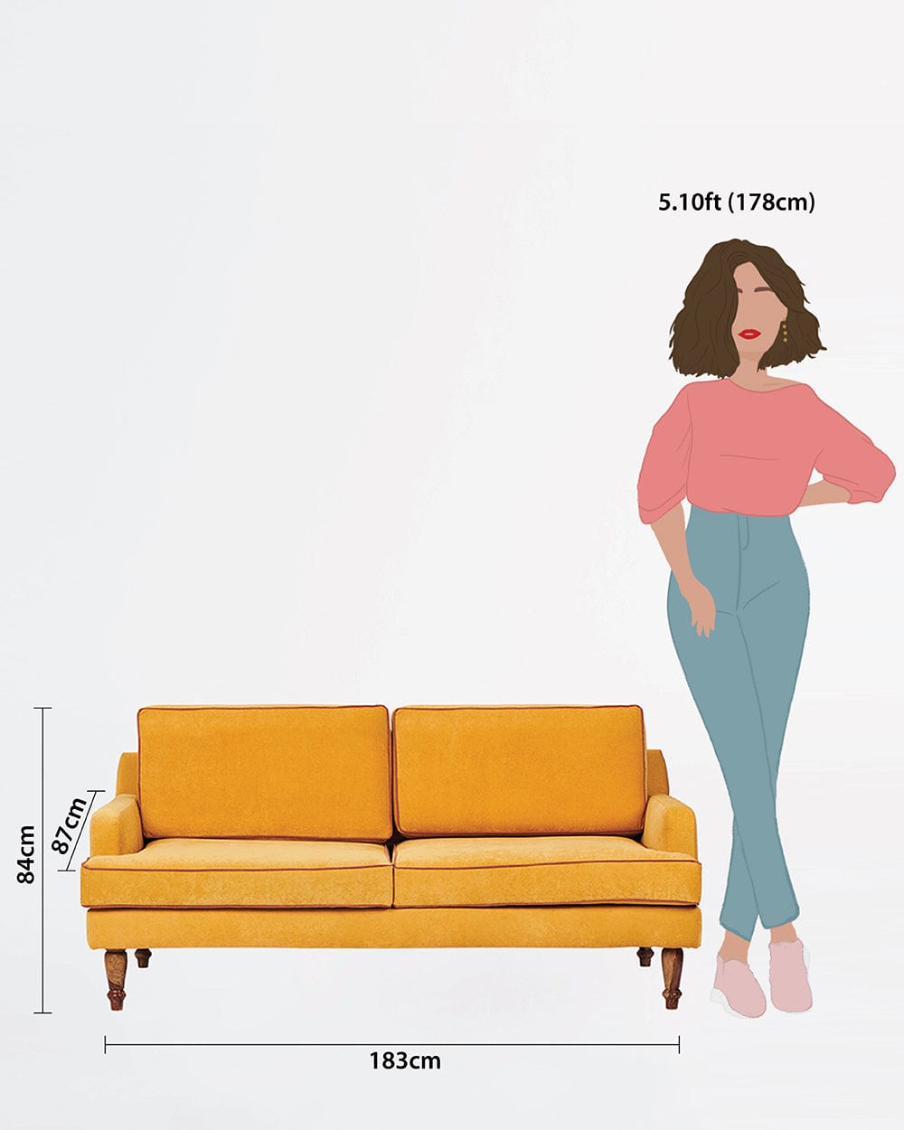 Chumbak Nawaab Couch - 3 Seater, Velvet Mustard