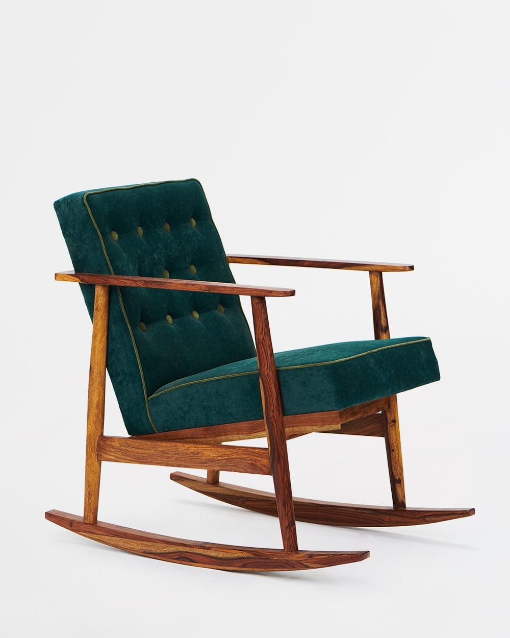 Chumbak Memsaab Rocking Chair Velvet-Dark Green