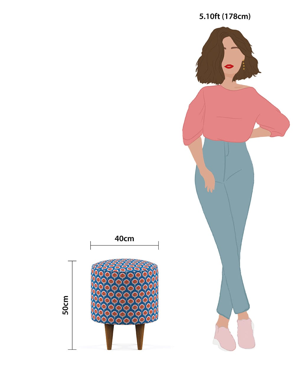 Chumbak French Pouffe - Blue Ikkat