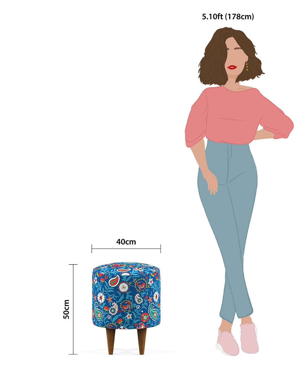 Chumbak French Pouffe - India Paisleys Blue