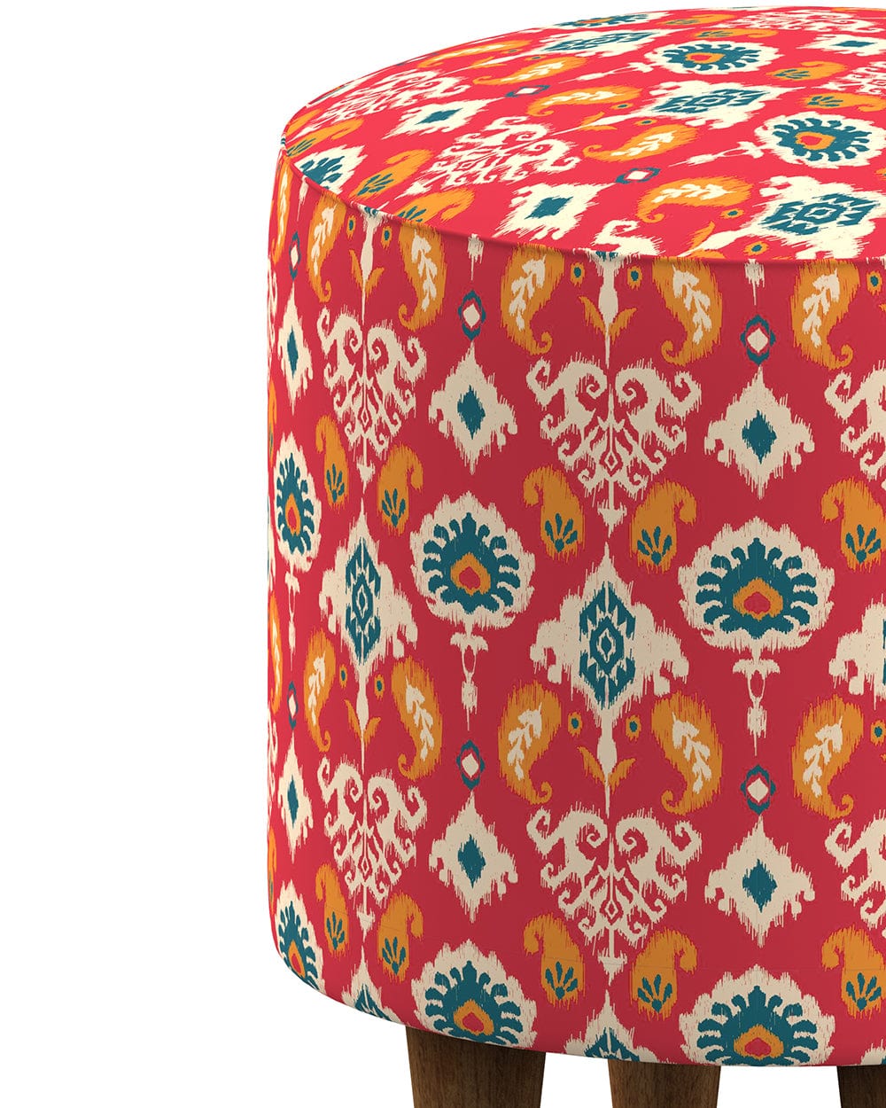 Chumbak French Pouffe - Red Ikkat