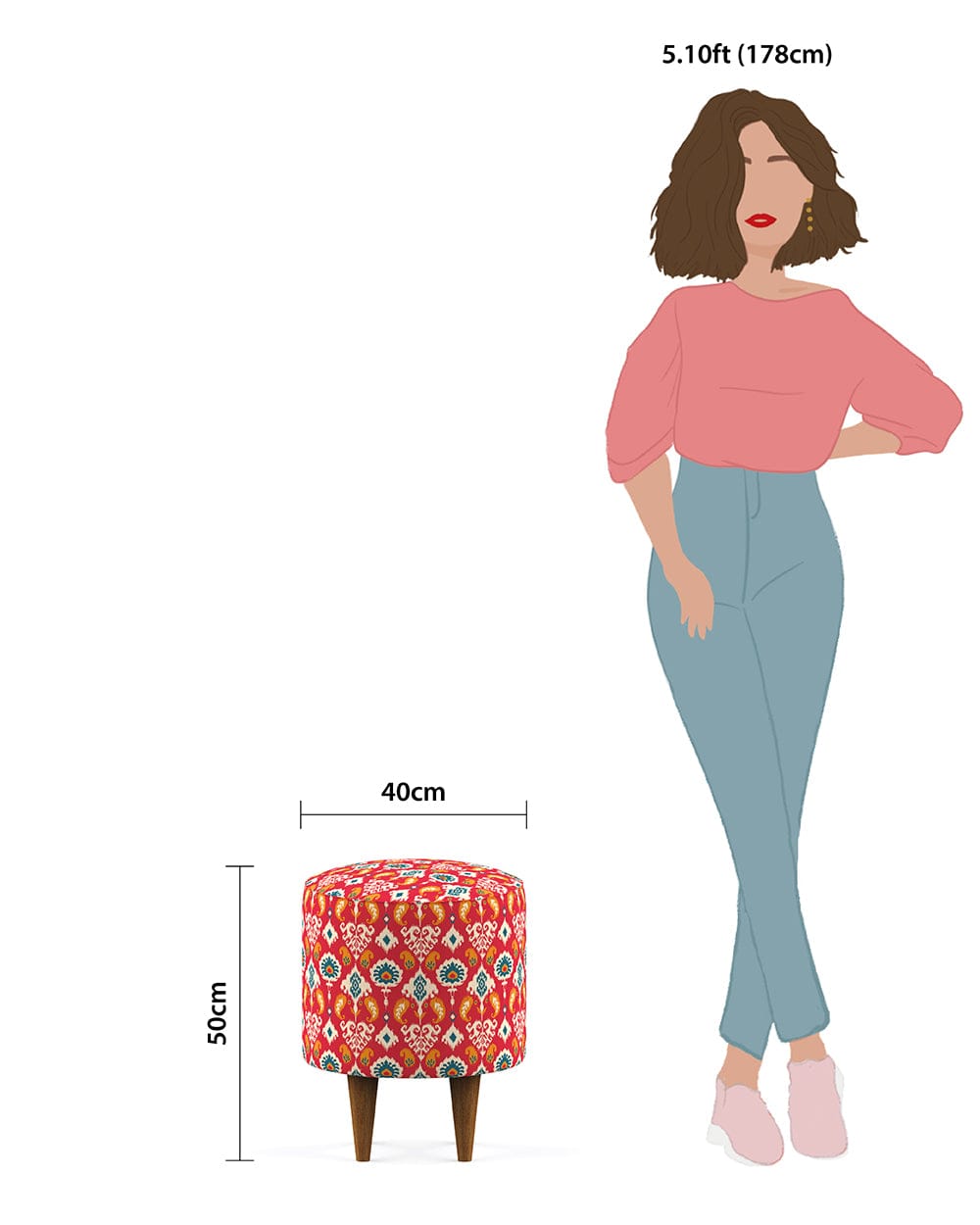 Chumbak French Pouffe - Red Ikkat