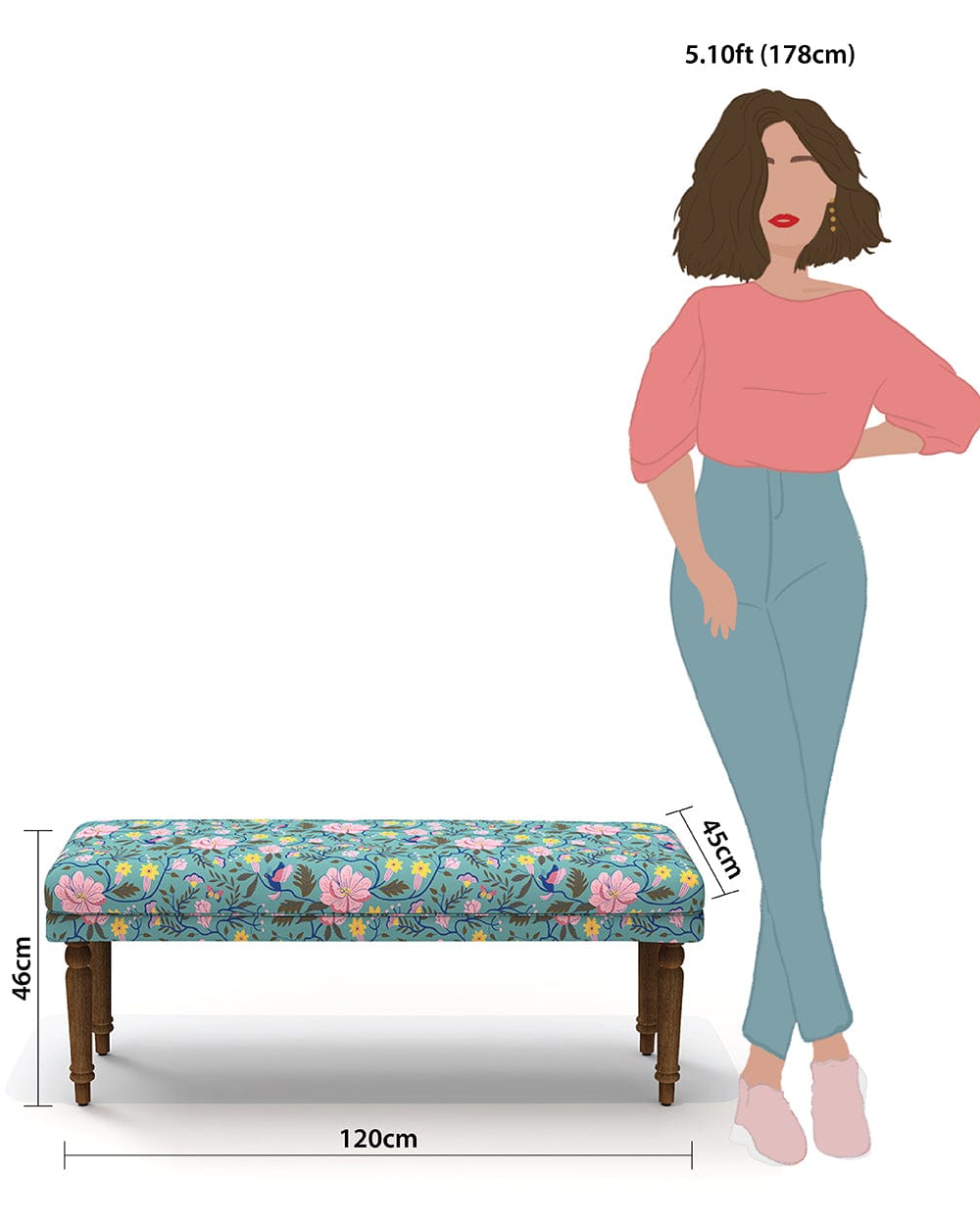 Chumbak Nawaab Bench - Spring Bloom Teal