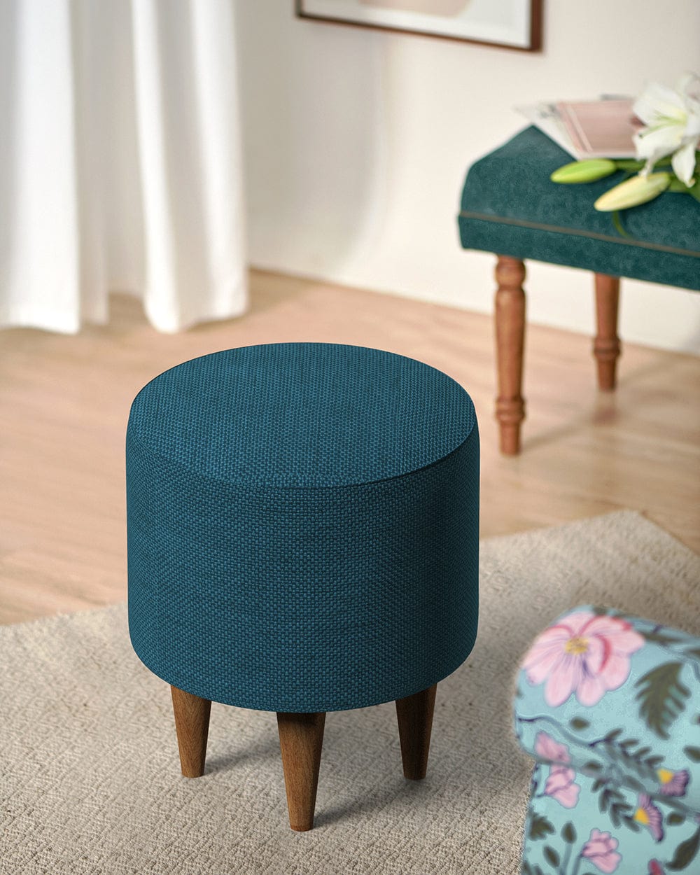 Chumbak French Pouffe - Mediterranian Blue