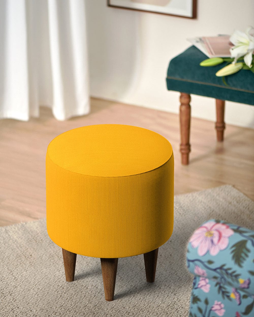 Chumbak French Pouffe - Sahara Mustard