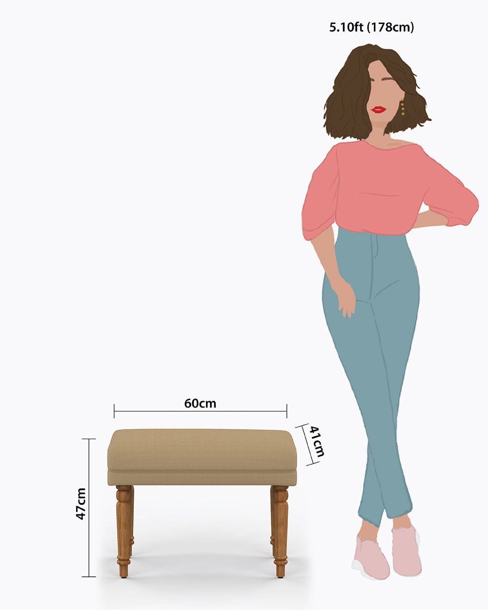 Chumbak Nawaab Bench Small - Beach Beige