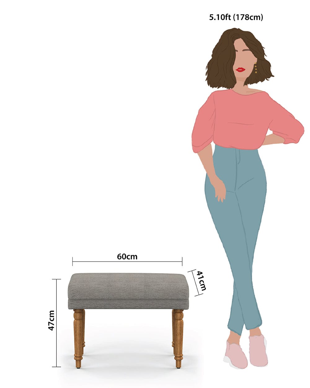 Chumbak Nawaab Bench Small - Bangalore Grey