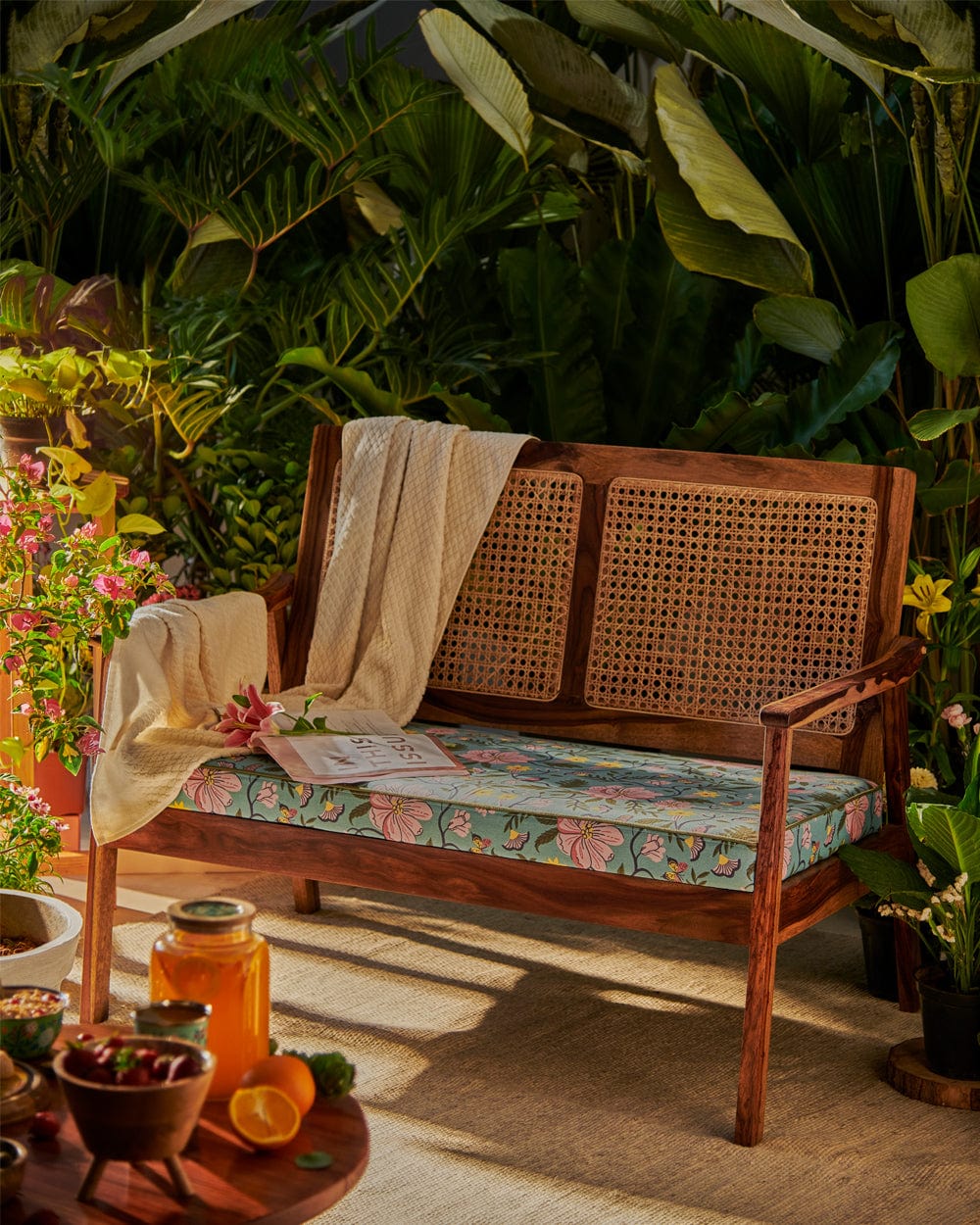 Chumbak French Rattan Loveseat-2 seater,Spring Bloom