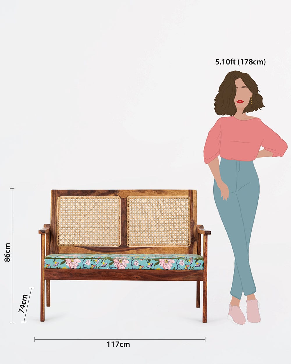 Chumbak French Rattan Loveseat-2 seater,Spring Bloom