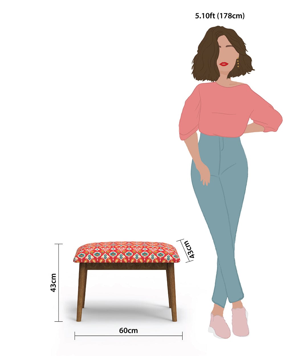 Chumbak Jodhpur Bench Small -Red Ikkat