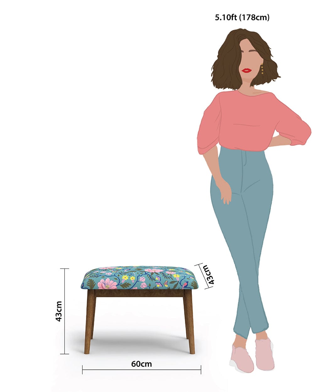 Chumbak Jodhpur Bench Small - Spring Bloom Teal