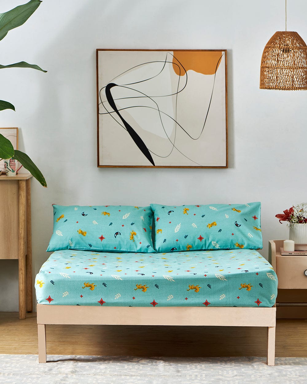 Chumbak TEAL by Chumbak Siberian Tigers Bedsheet - Queen size, 136TC, Blue