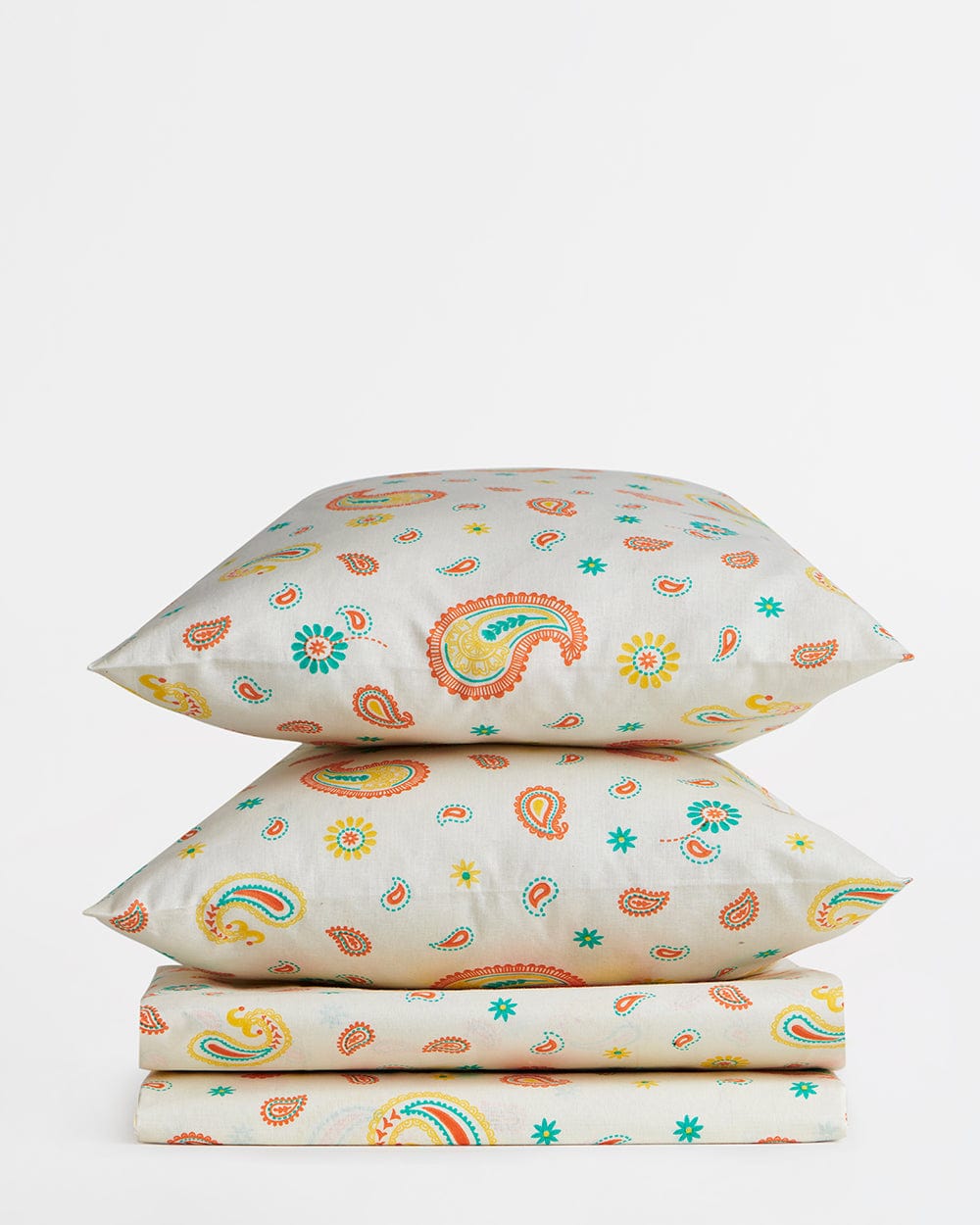 Chumbak TEAL by Chumbak Cypress Paisleys Double Bedsheet Queen size, 136TC, Ivory