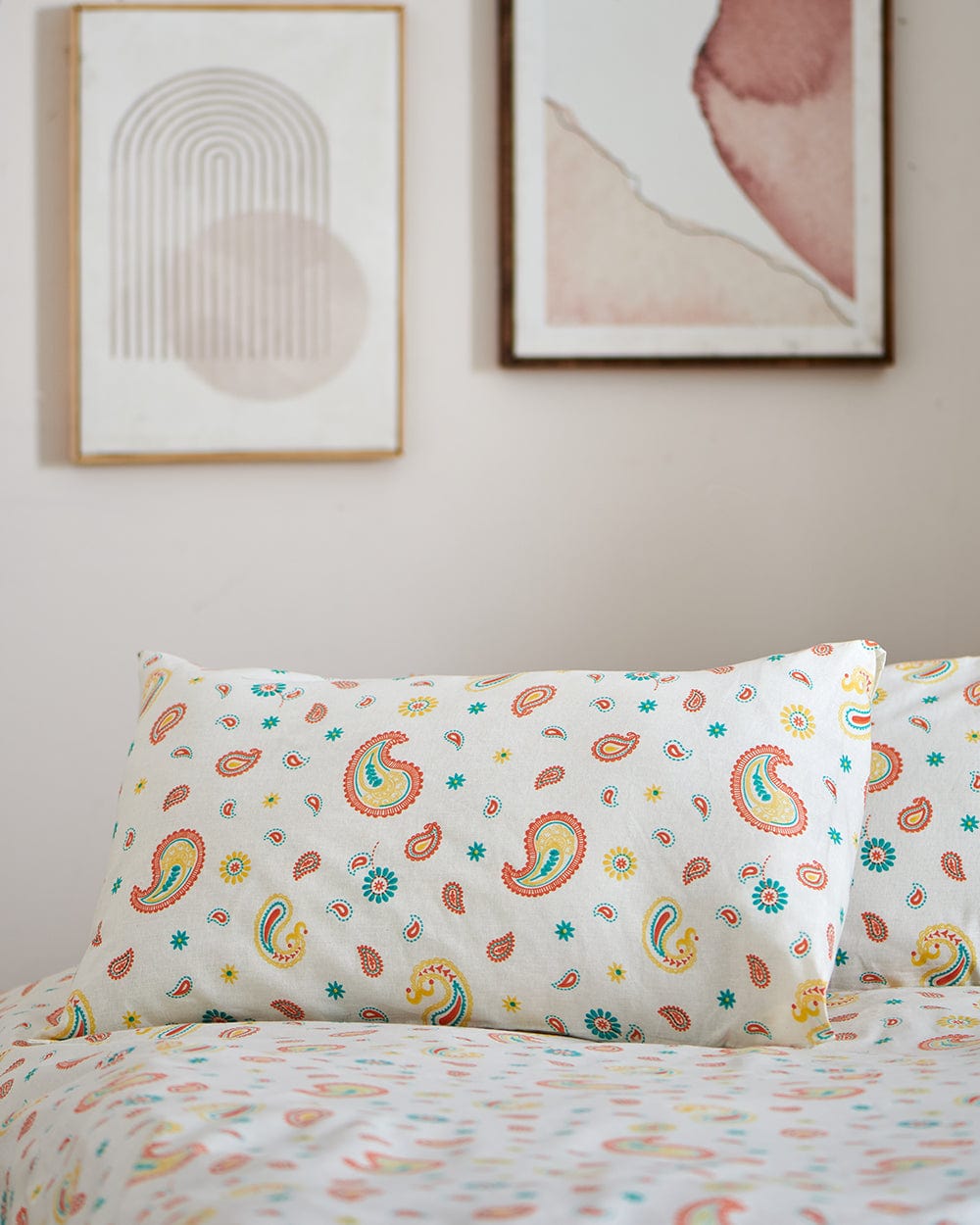 Chumbak TEAL by Chumbak Cypress Paisleys Double Bedsheet Queen size, 136TC, Ivory
