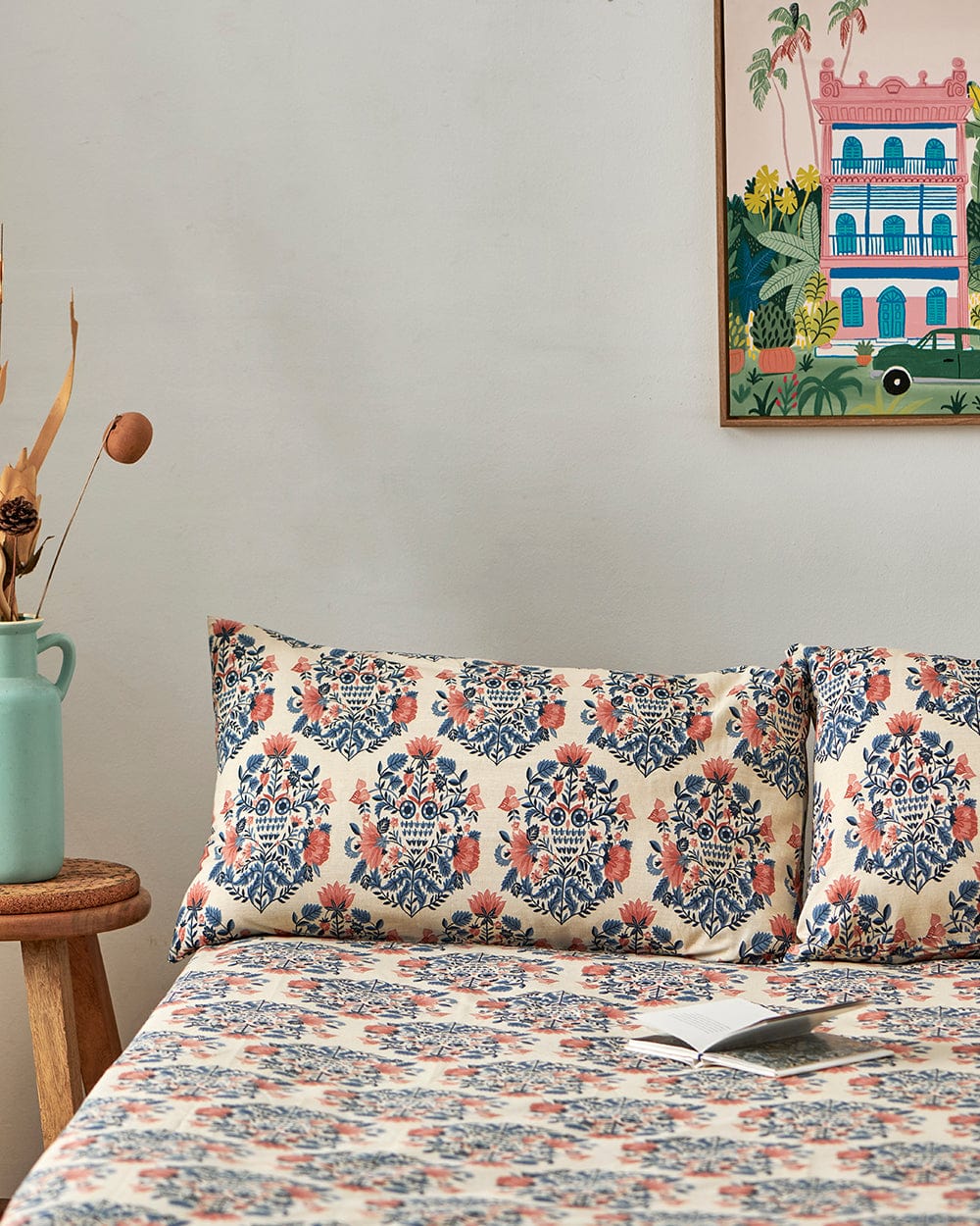 Chumbak TEAL by Chumbak Conifer Woods Owl bedsheet- Queen size, 136TC,Blue