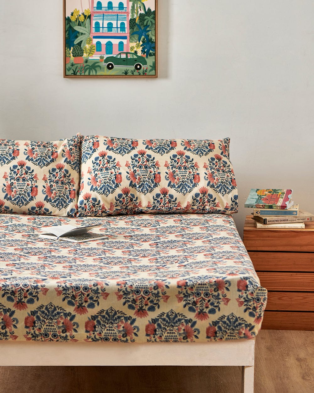 Chumbak TEAL by Chumbak Conifer Woods Owl bedsheet- Queen size, 136TC,Blue