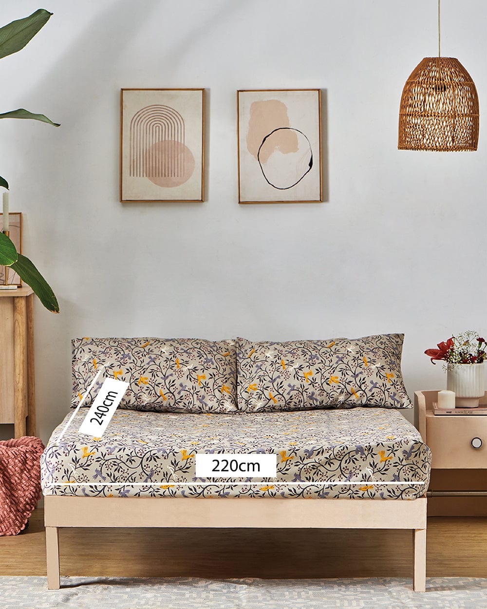 Chumbak TEAL by Chumbak Columbian Birds bedsheet- Queen size, 136TC, Grey