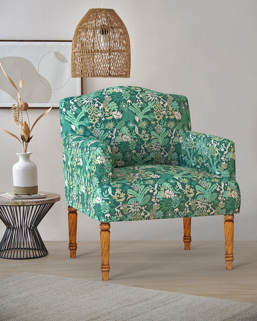 Chumbak Nawaab Arm Chair - Tropical Ikkat Green