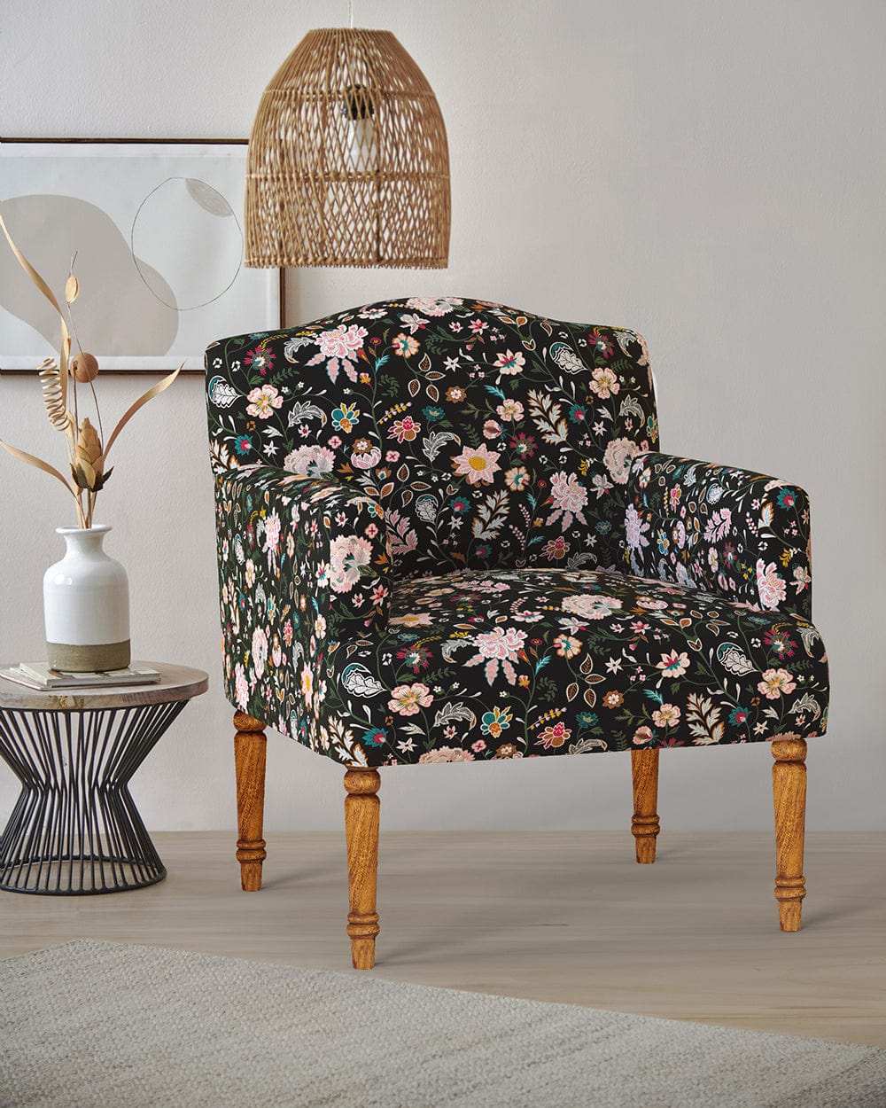 Chumbak Nawaab Arm Chair - Bohemian Paisleys Black