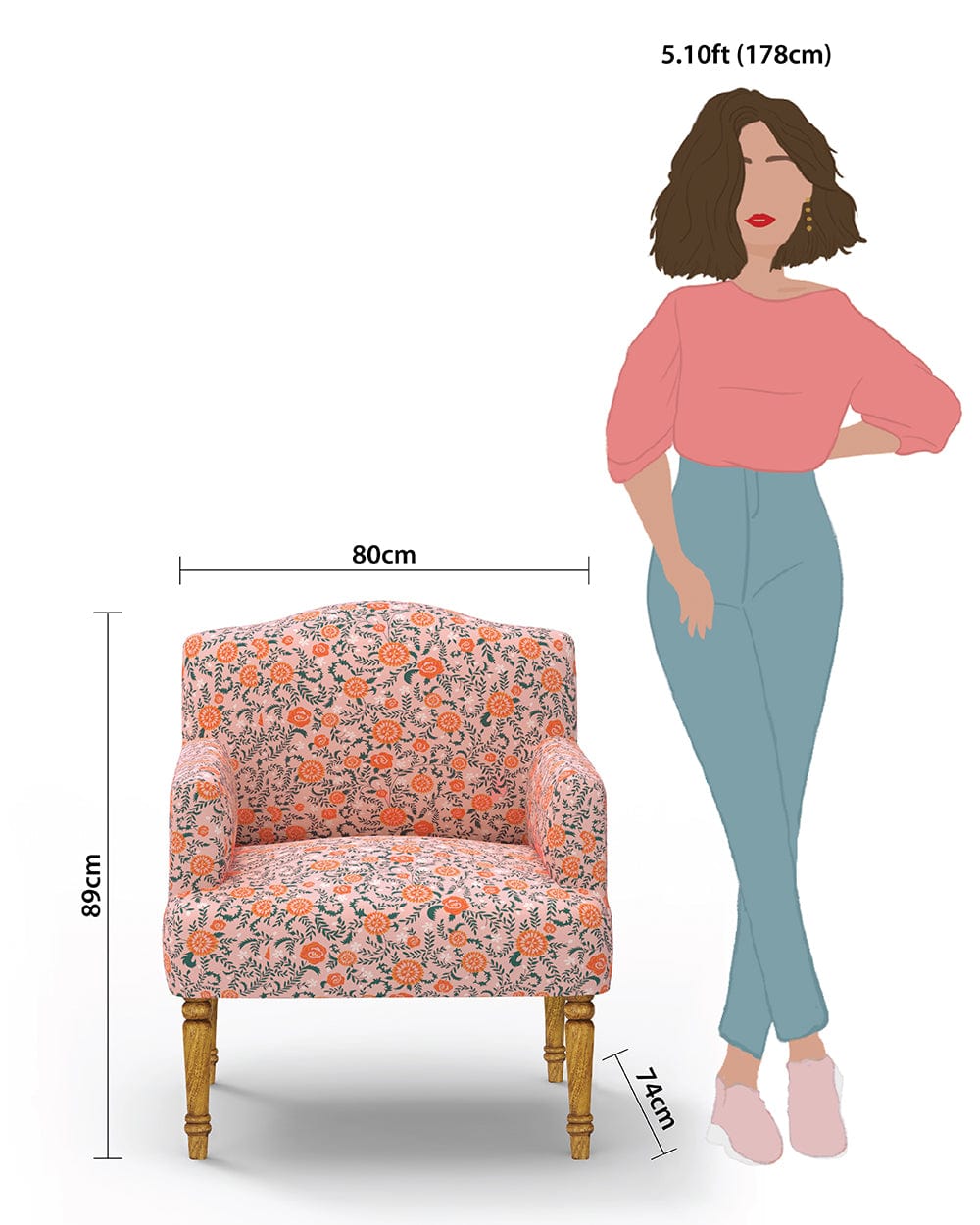 Chumbak Nawaab Arm Chair - Earthy Florals Peach