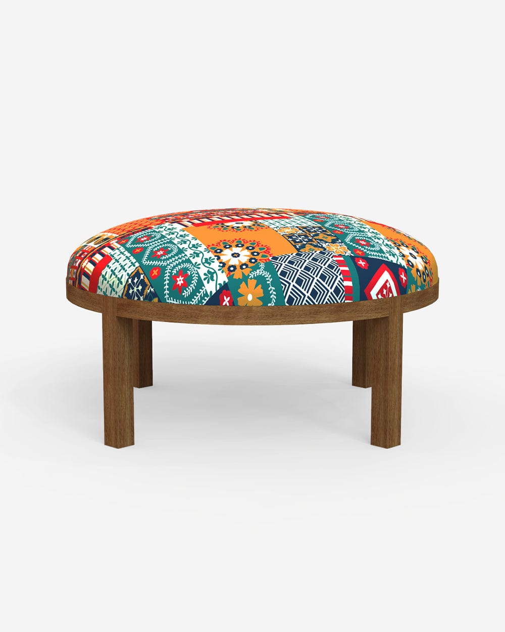 Chumbak Bohemian Ottoman - Floral Swirls Red