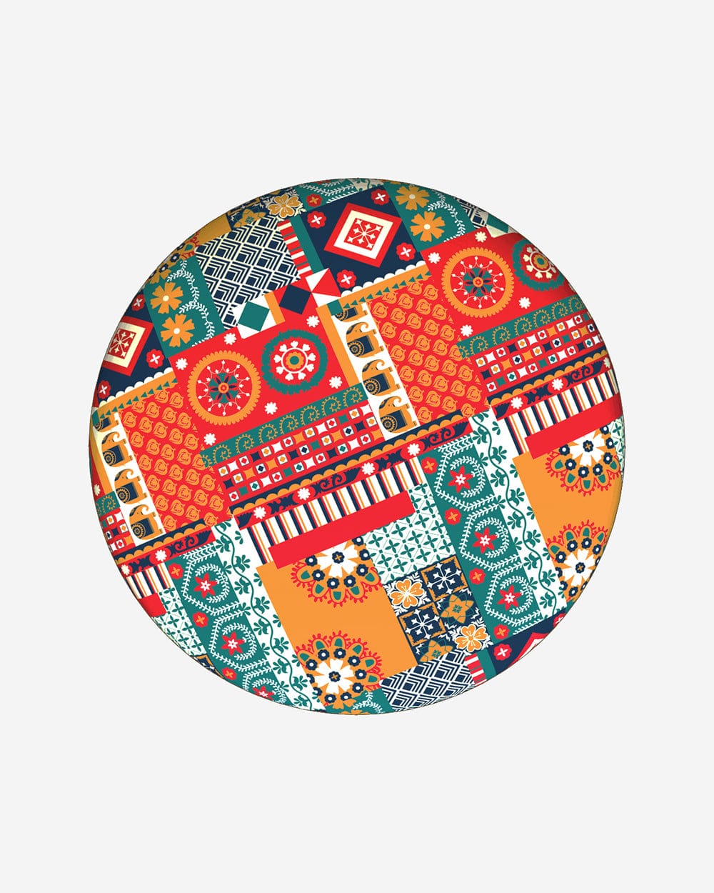 Chumbak Bohemian Ottoman - Floral Swirls Red