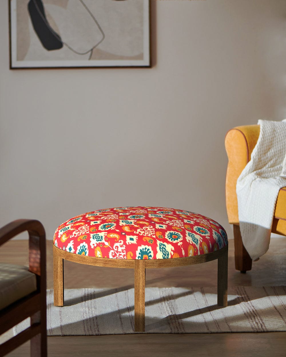Chumbak Bohemian Ottoman - Red Ikkat