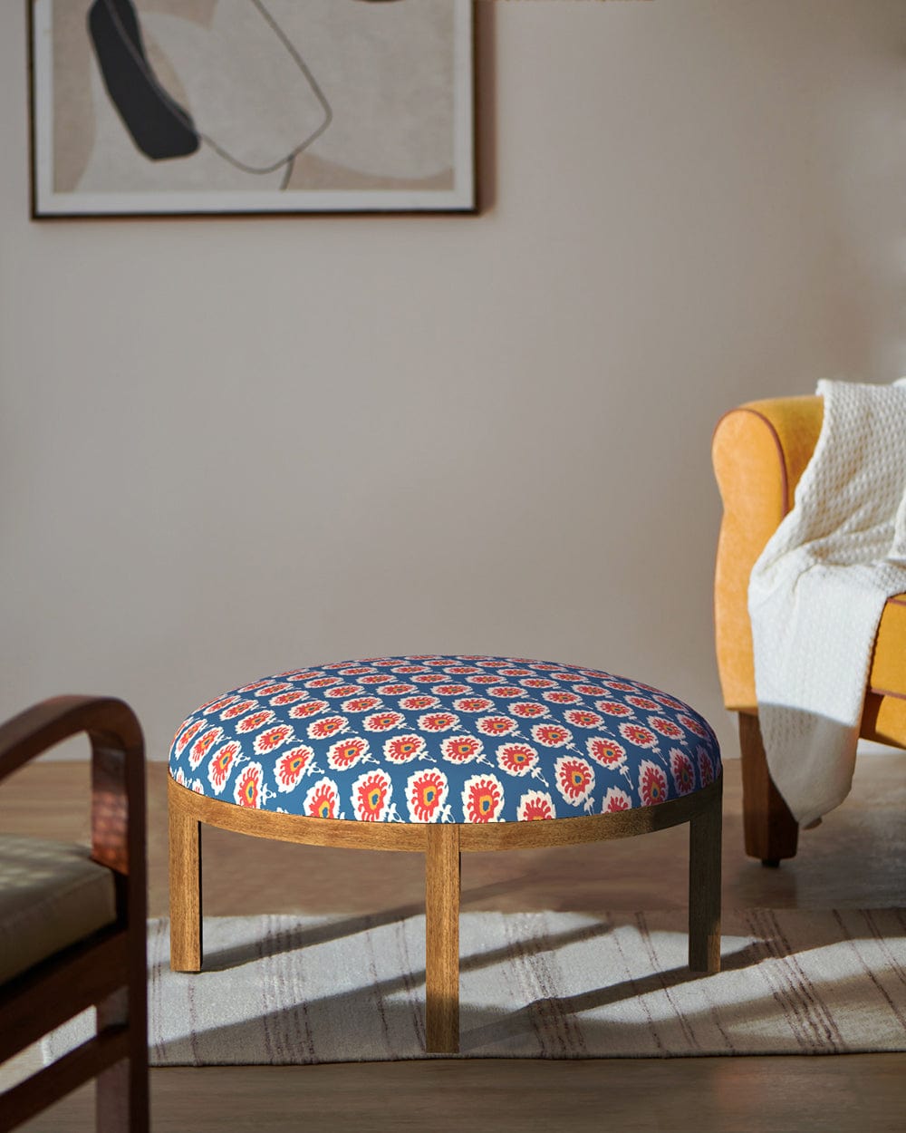 Chumbak Bohemian Ottoman - Blue Ikkat