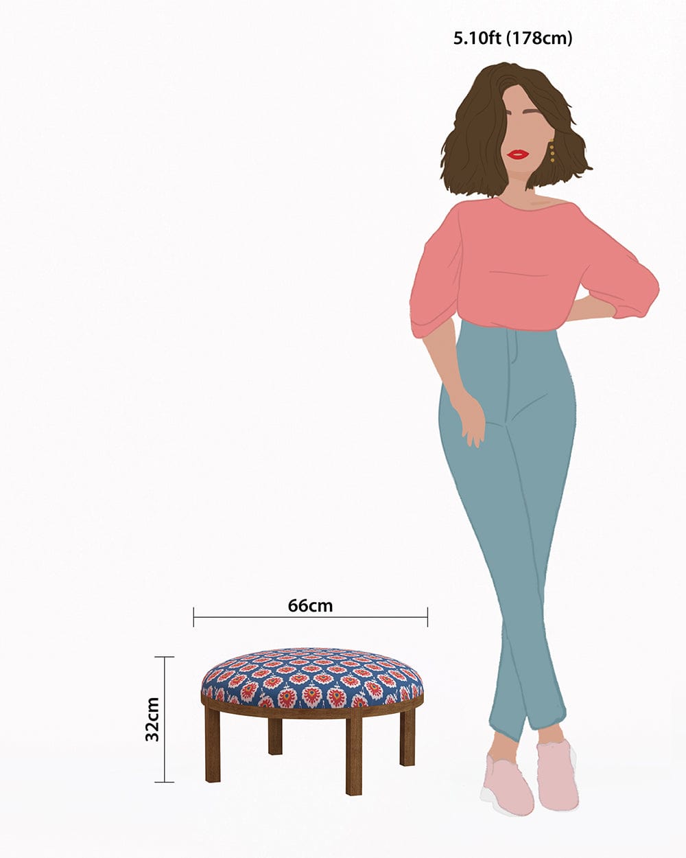 Chumbak Bohemian Ottoman - Blue Ikkat