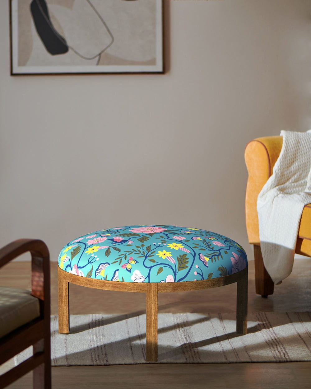Chumbak Bohemian Ottoman - Spring Bloom Teal
