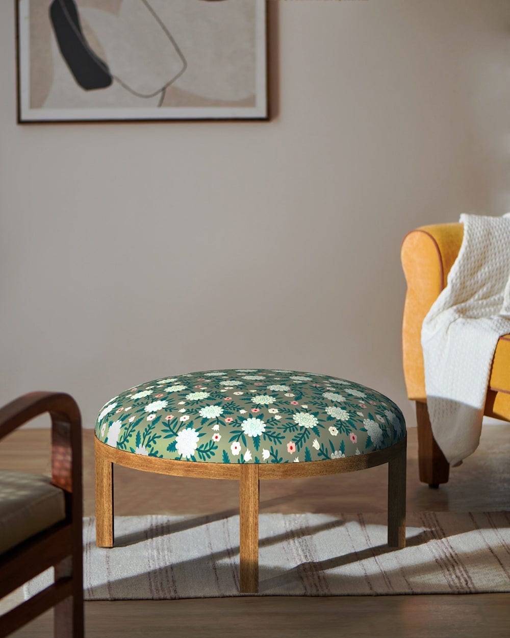 Chumbak Bohemian Ottoman - Spring Marigold Green