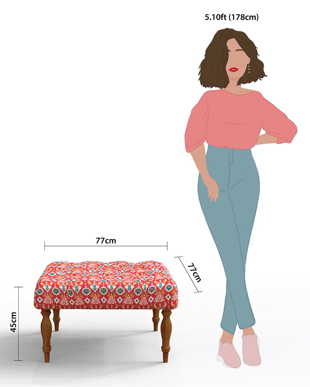 Chumbak English Ottoman - Red Ikkat