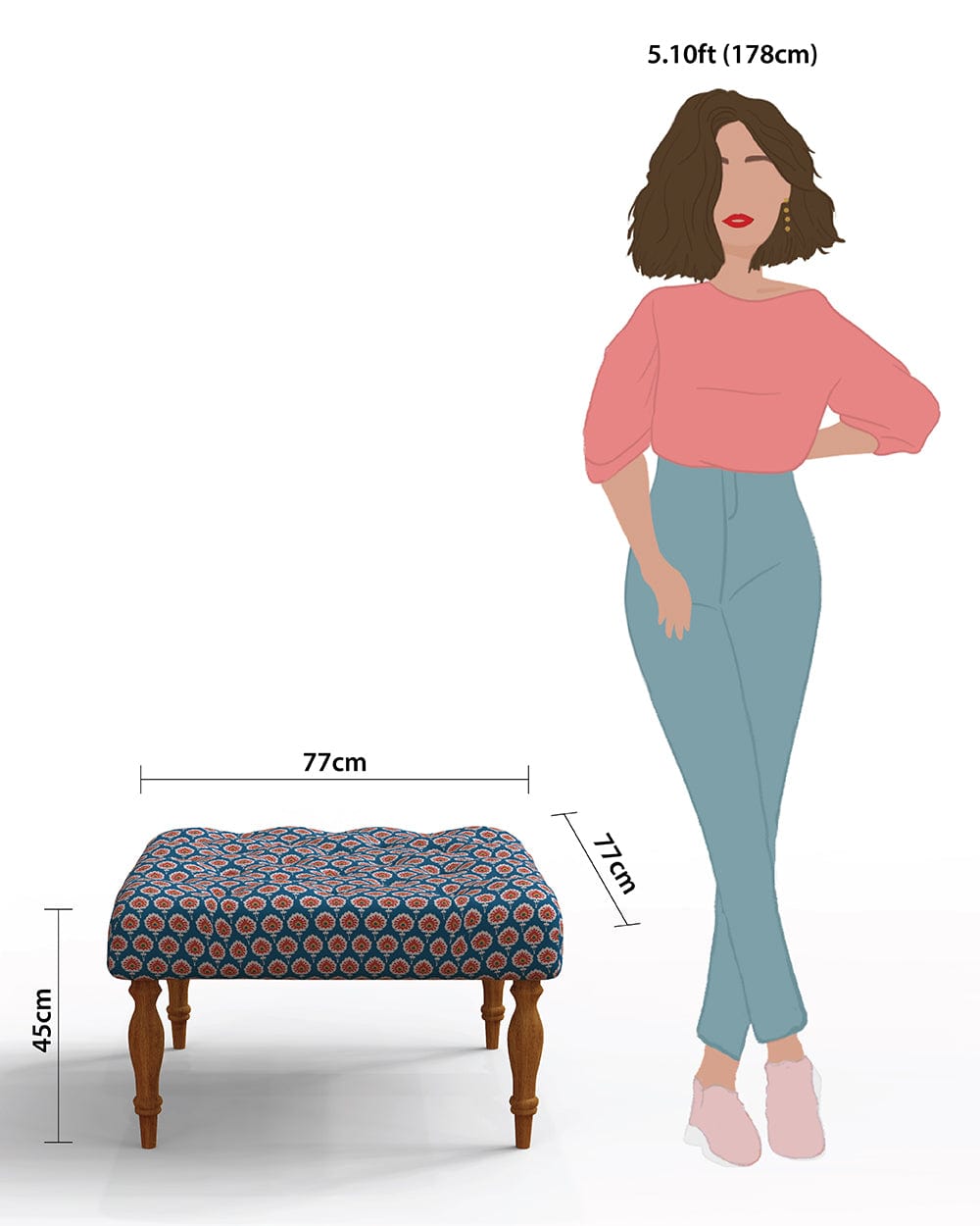 Chumbak English Ottoman - Blue Ikkat