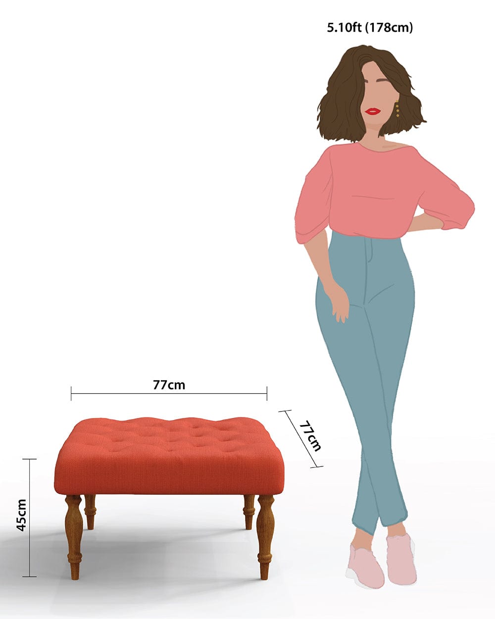 Chumbak English Ottoman - Carribean Coral