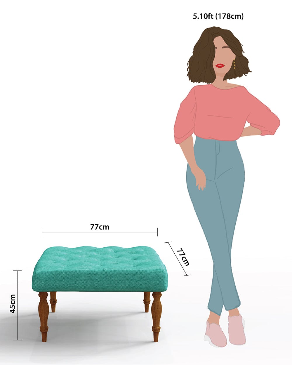 Chumbak English Ottoman - Maldivian Teal