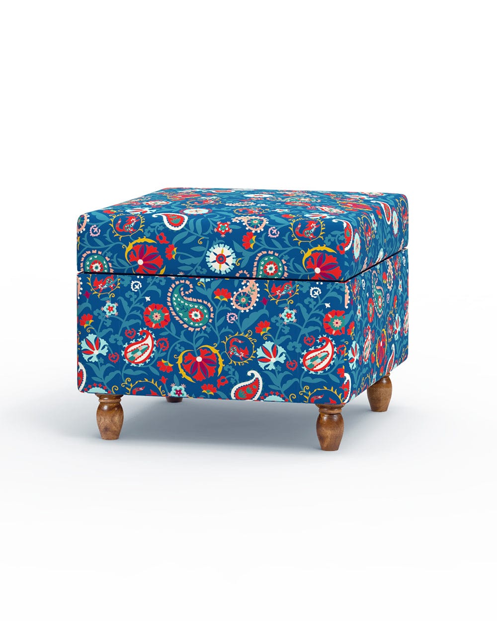 Chumbak Modern Trunk Storage Ottoman - India Paisleys Blue