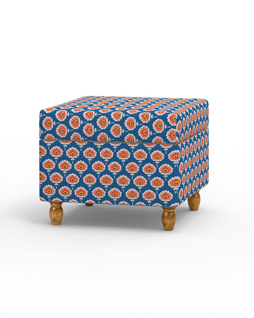Chumbak Modern Trunk Storage Ottoman - Blue Ikkat