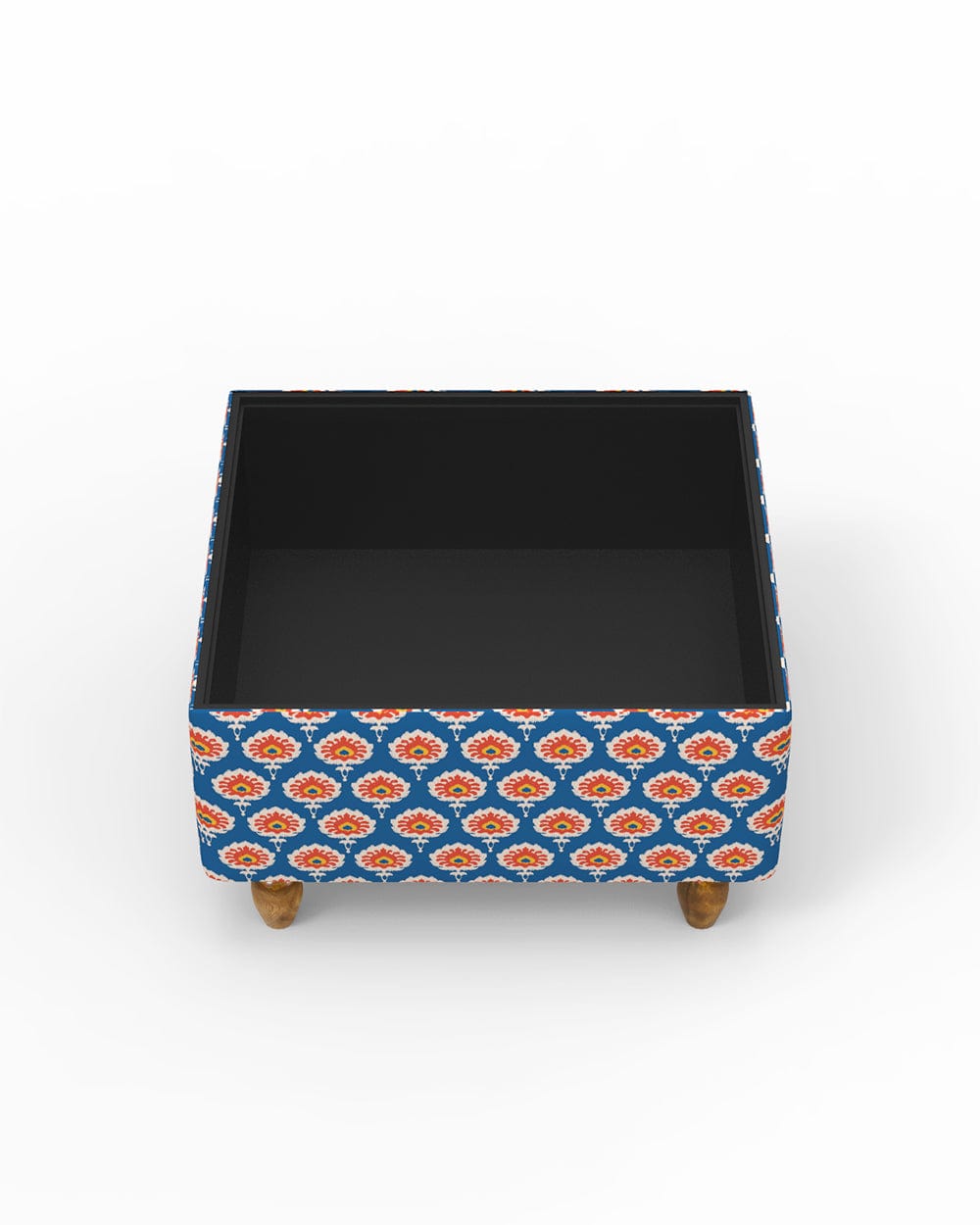 Chumbak Modern Trunk Storage Ottoman - Blue Ikkat