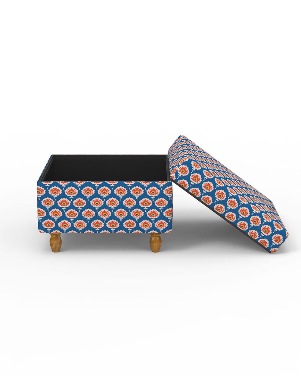 Chumbak Modern Trunk Storage Ottoman - Blue Ikkat