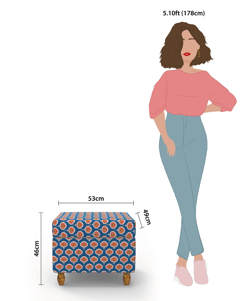 Chumbak Modern Trunk Storage Ottoman - Blue Ikkat