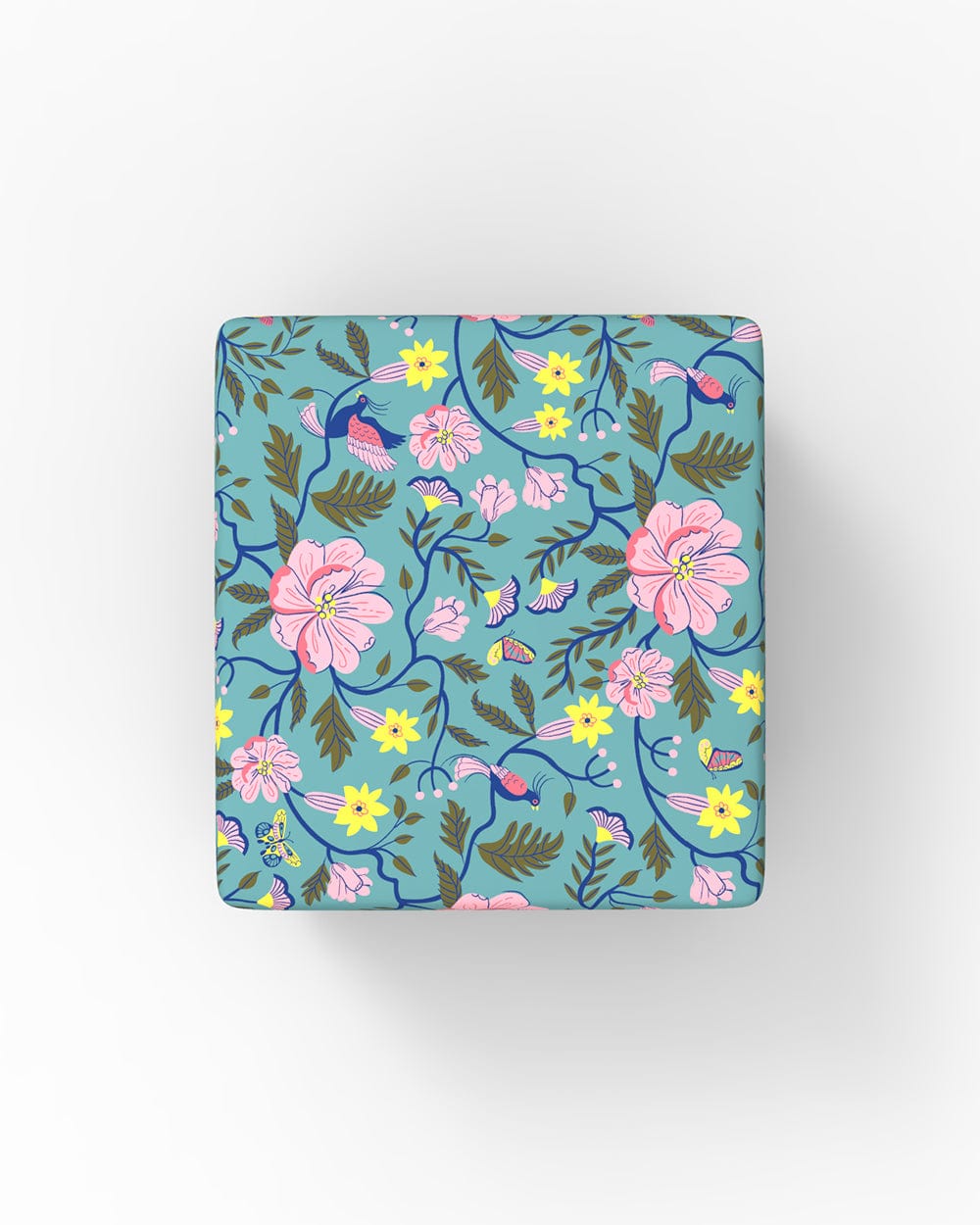 Chumbak Modern Trunk Storage Ottoman - Spring Bloom Teal