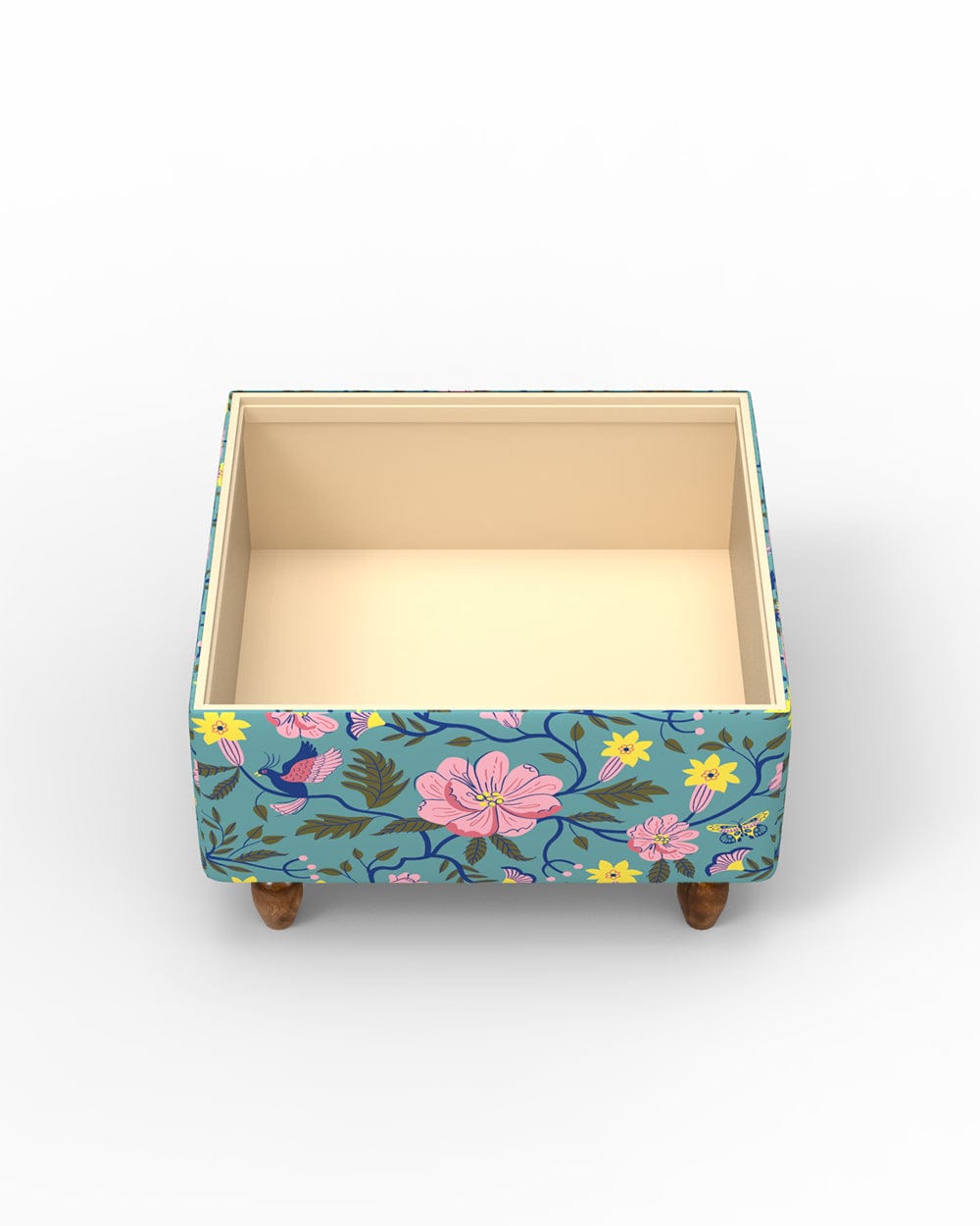 Chumbak Modern Trunk Storage Ottoman - Spring Bloom Teal
