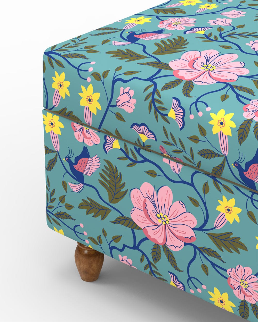 Chumbak Modern Trunk Storage Ottoman - Spring Bloom Teal