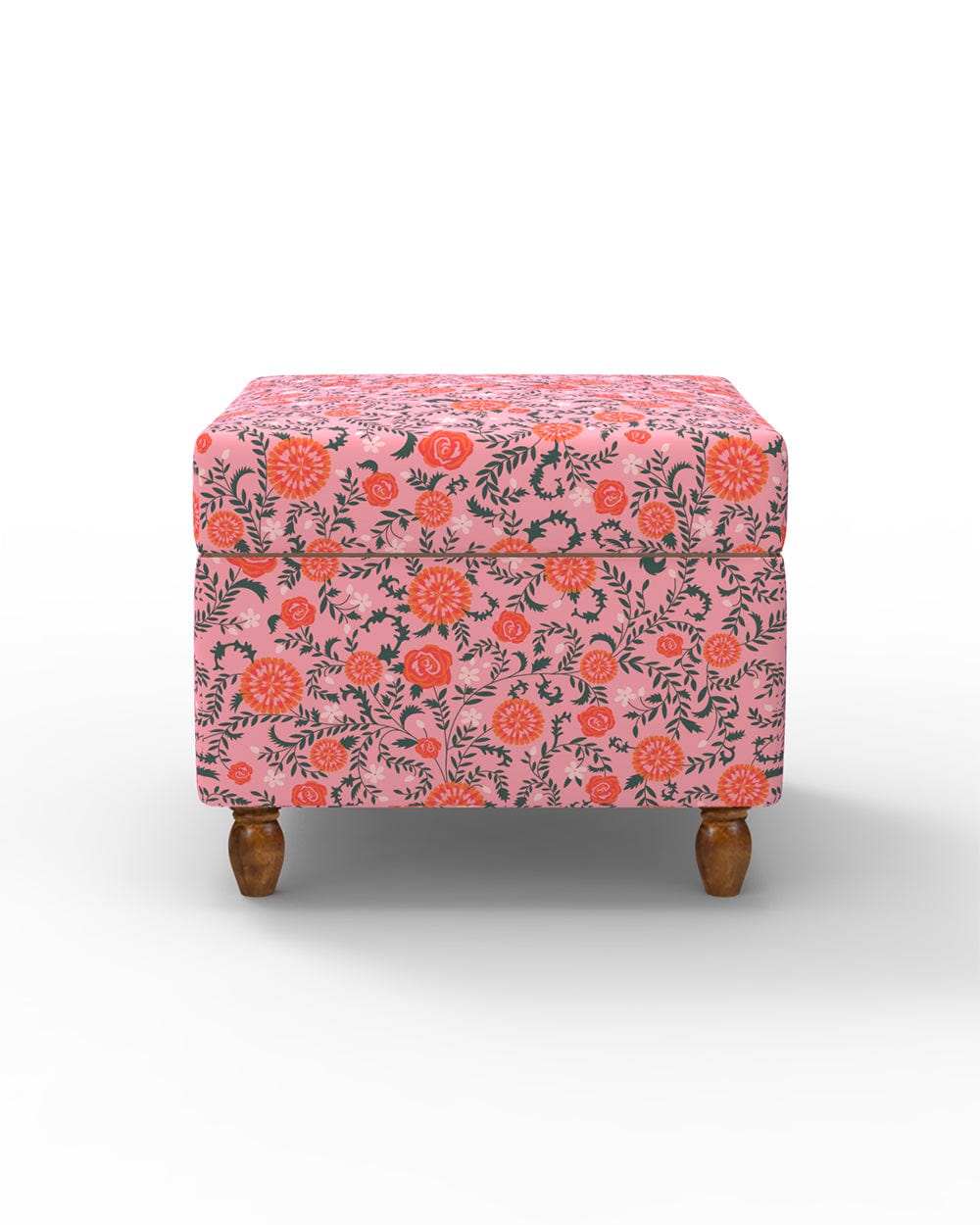 Chumbak Modern Trunk Storage Ottoman - Earthy Florals Peach