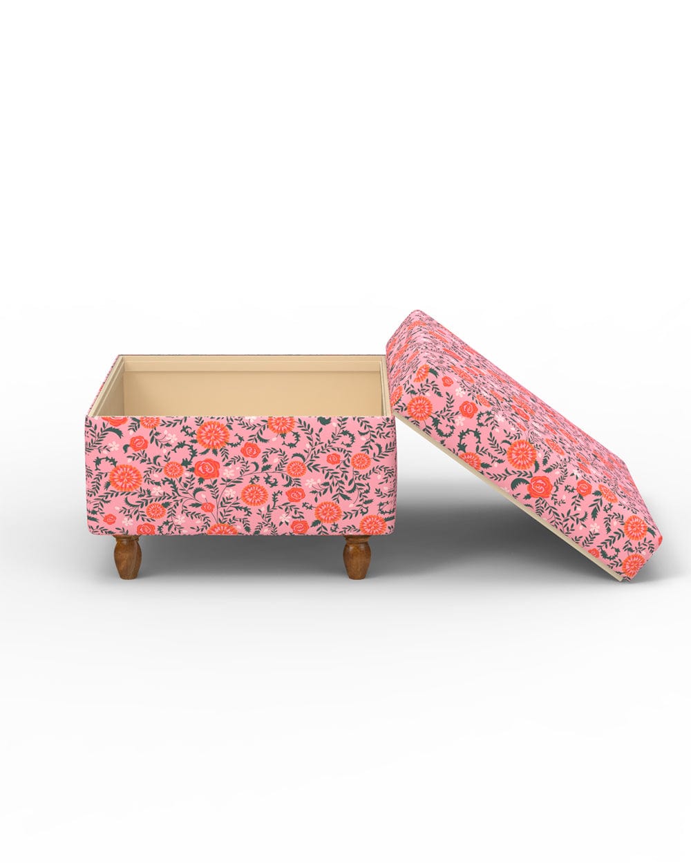 Chumbak Modern Trunk Storage Ottoman - Earthy Florals Peach