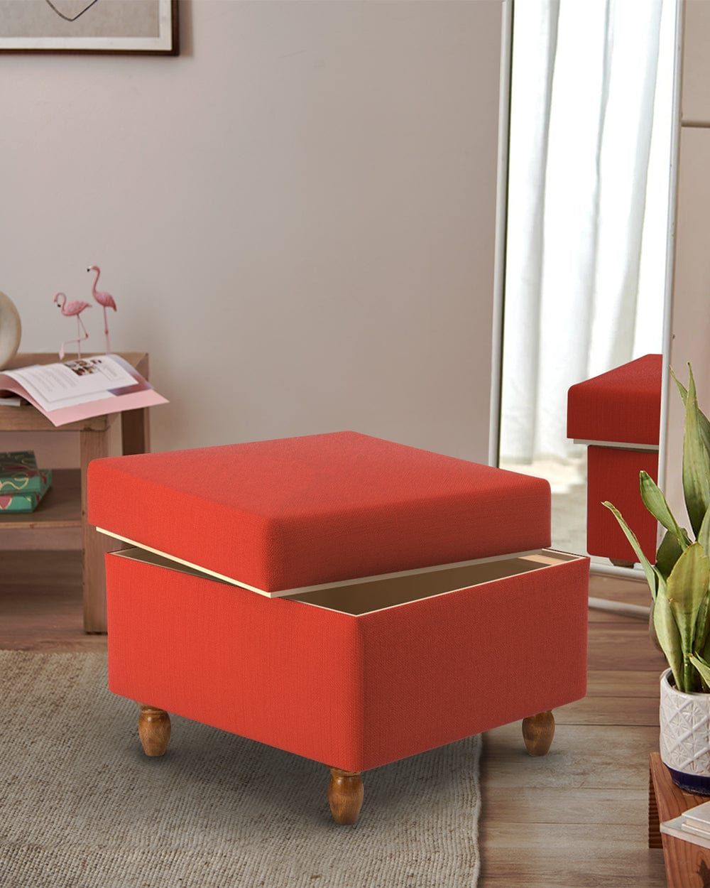 Chumbak Modern Trunk Storage Ottoman - Carribean Coral