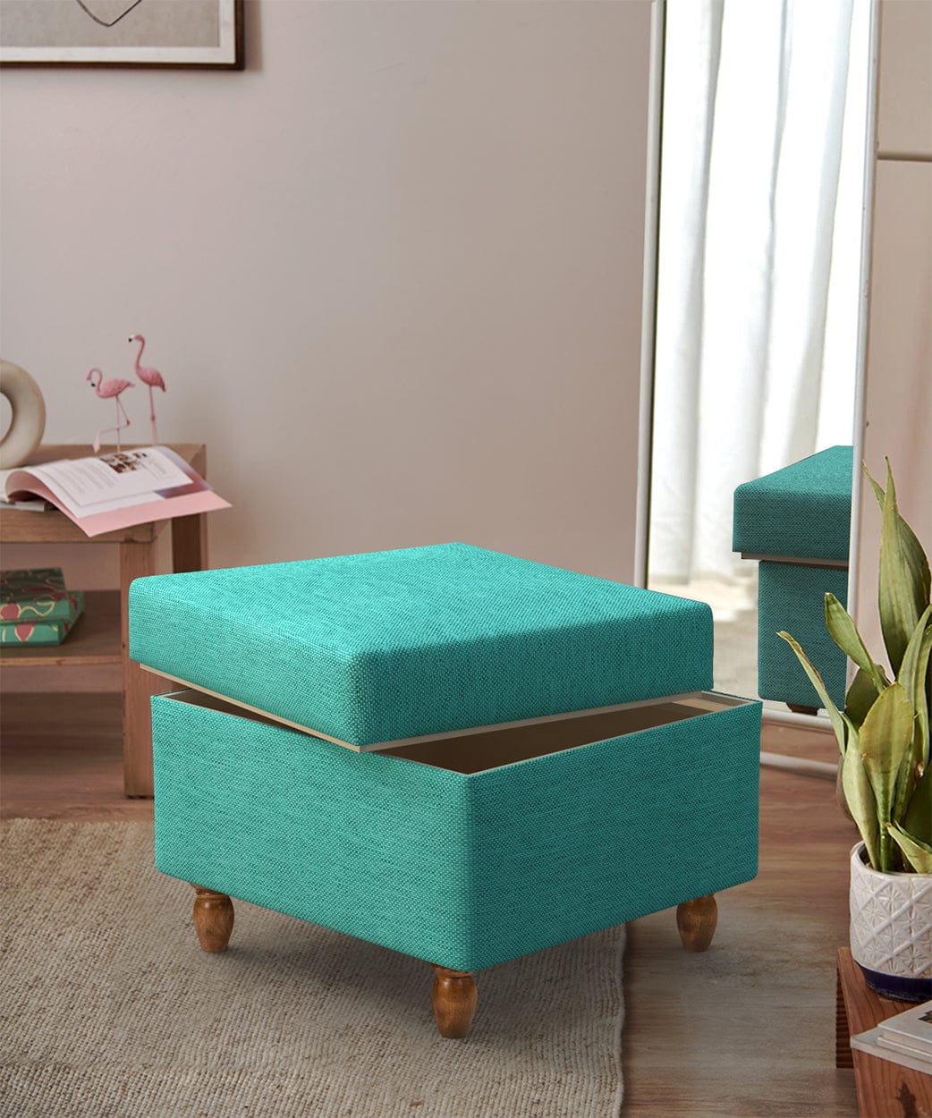 Chumbak Modern Trunk Storage Ottoman - Maldivian Teal